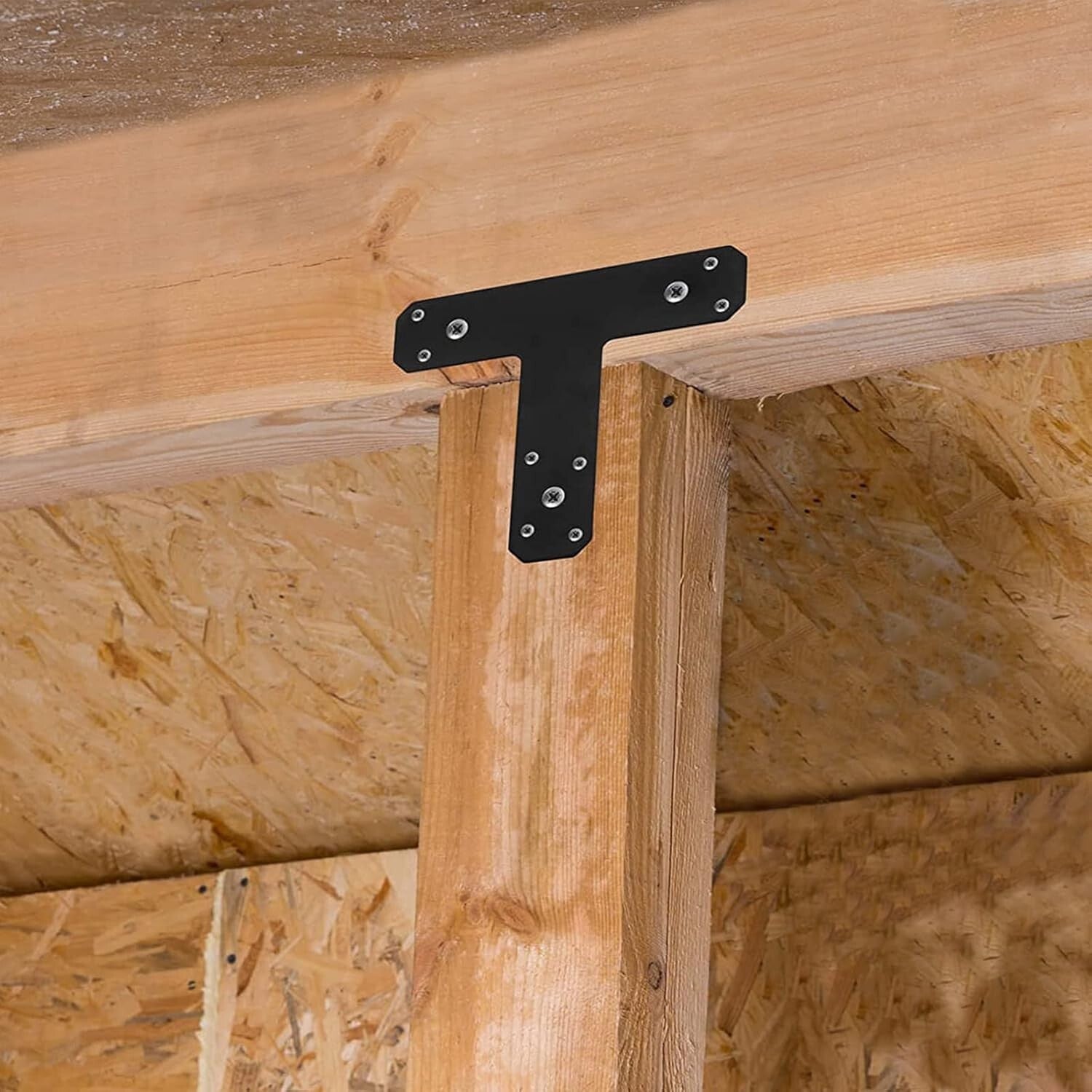 6 Pack Heavy-Duty Steel T Brackets for Wood - Black Pergola Mending Plates