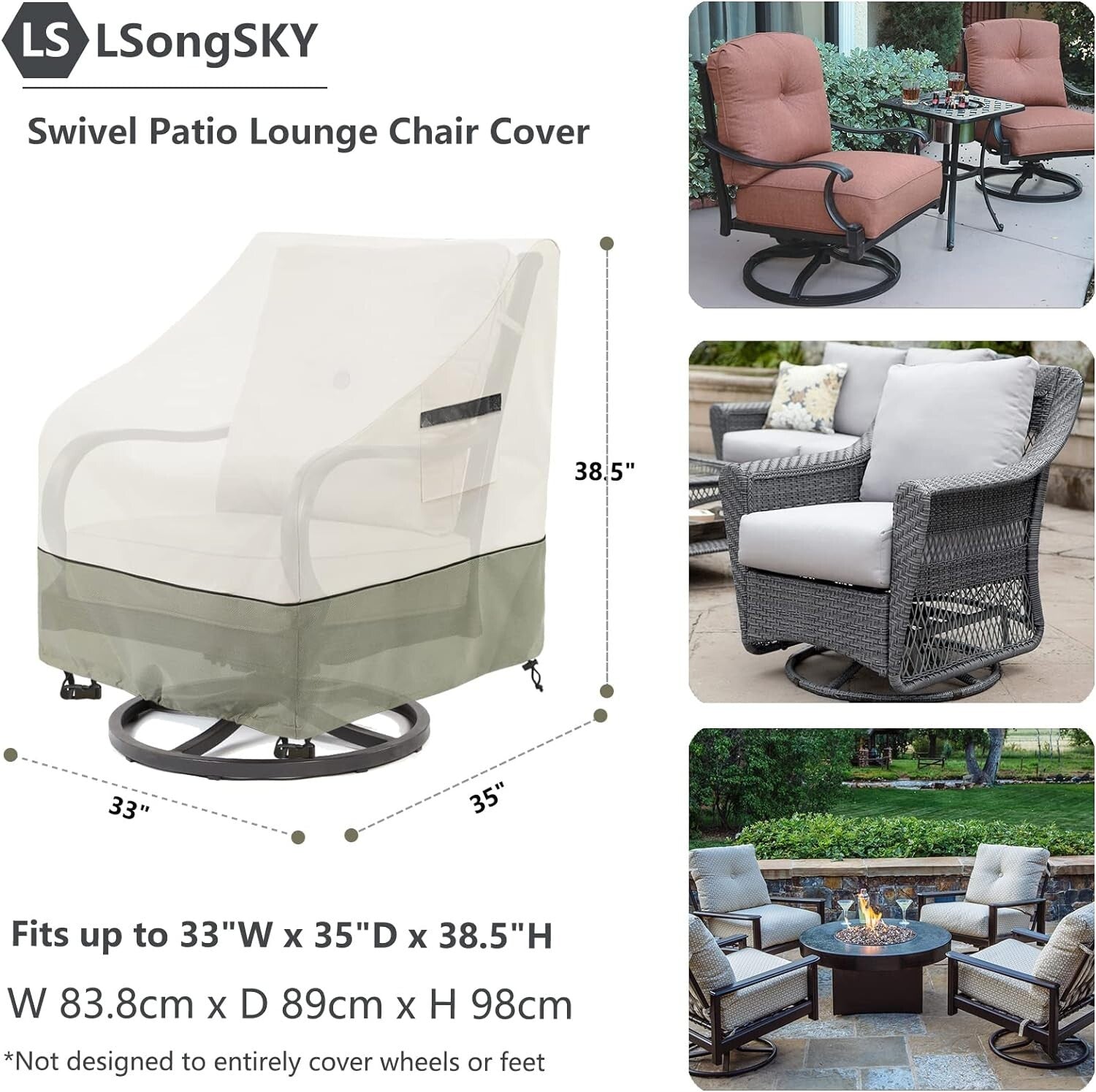 Adjustable Heavy Duty Outdoor Swivel Lounge Chair Covers - 2 Pack Beige & Gray
