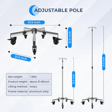 Load image into Gallery viewer, Stainless Steel IV Stand with 5 Legs - Height Adjustable, 2 Detachable Hooks
