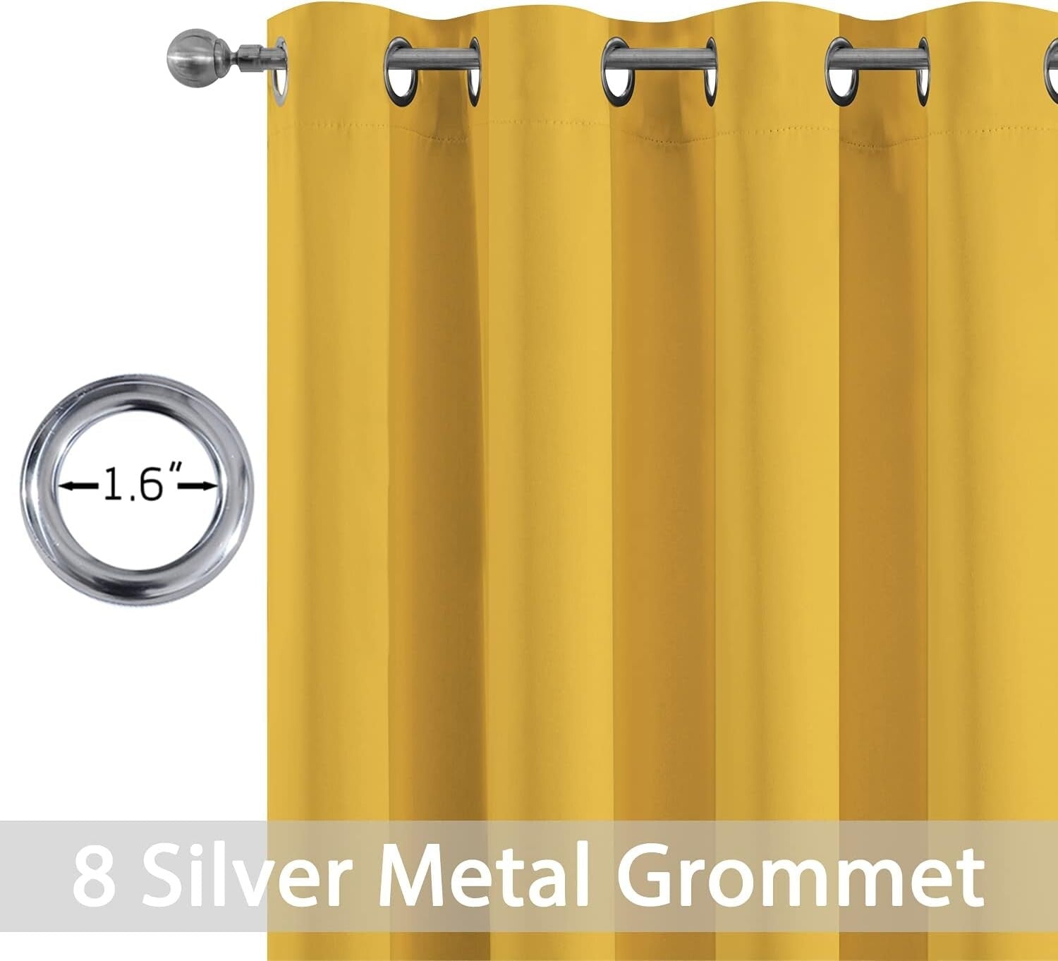 Room Darkening Soft Thermal Mustard Yellow Curtains - Set of 2 Grommet Panels