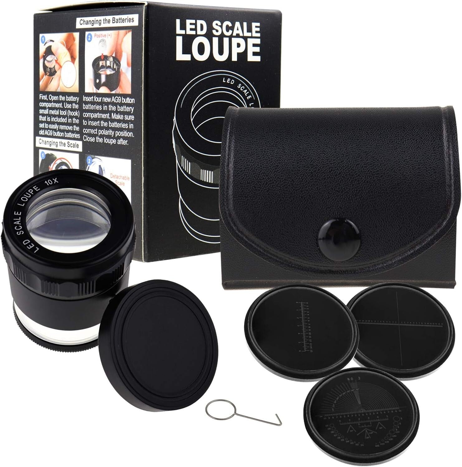 10x Illuminated Jewelers Loupe with LED and Stylish Leather Case for Collectors