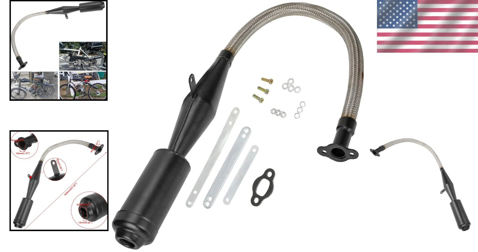 Premium Flexible Exhaust Muffler with Gasket for 2 Stroke 49cc to 100cc Bikes