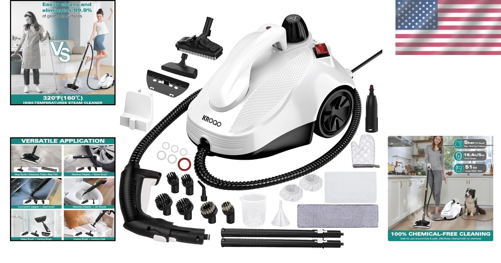 Versatile Steam Cleaner for Floors, Grout & Upholstery - 23 Attachments Included