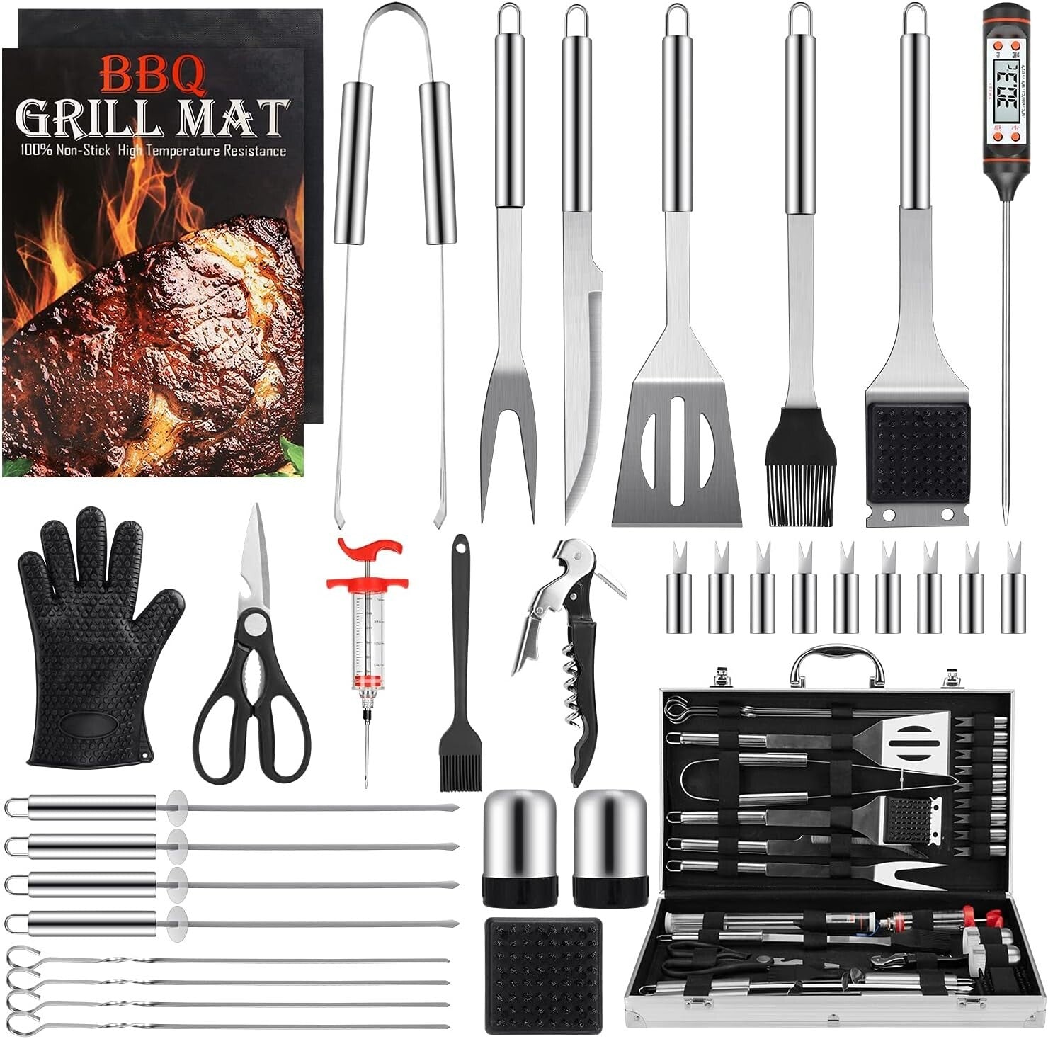 Versatile 34-Piece Outdoor BBQ Kit with Tools & Accessories - Dishwasher Safe