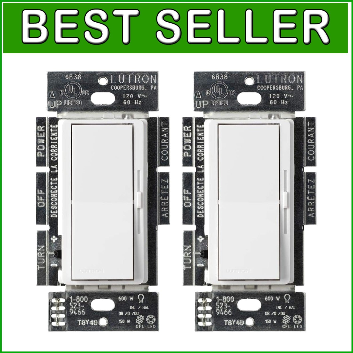 Diva LED+ Dimmer Switch - 2-Pack for Smooth Dimming of LED & Incandescent Bulbs