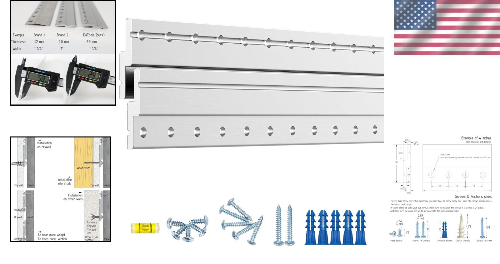 Complete 18" Picture Hanger System with Interlocking Brackets - 180 lbs Capacity