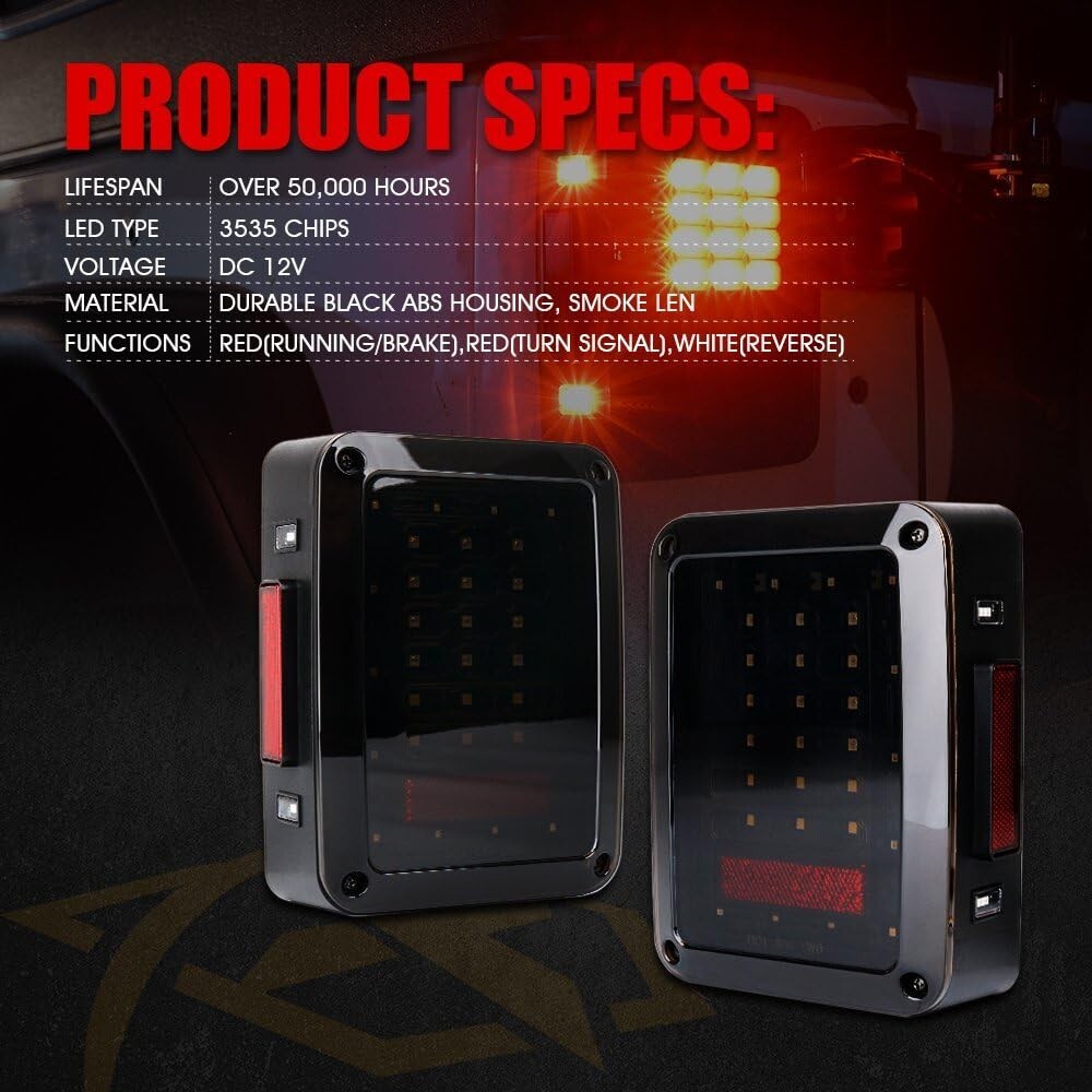 Smoked LED Taillights for Jeep Wrangler 2007-2018 - Unmatched Visibility & Style