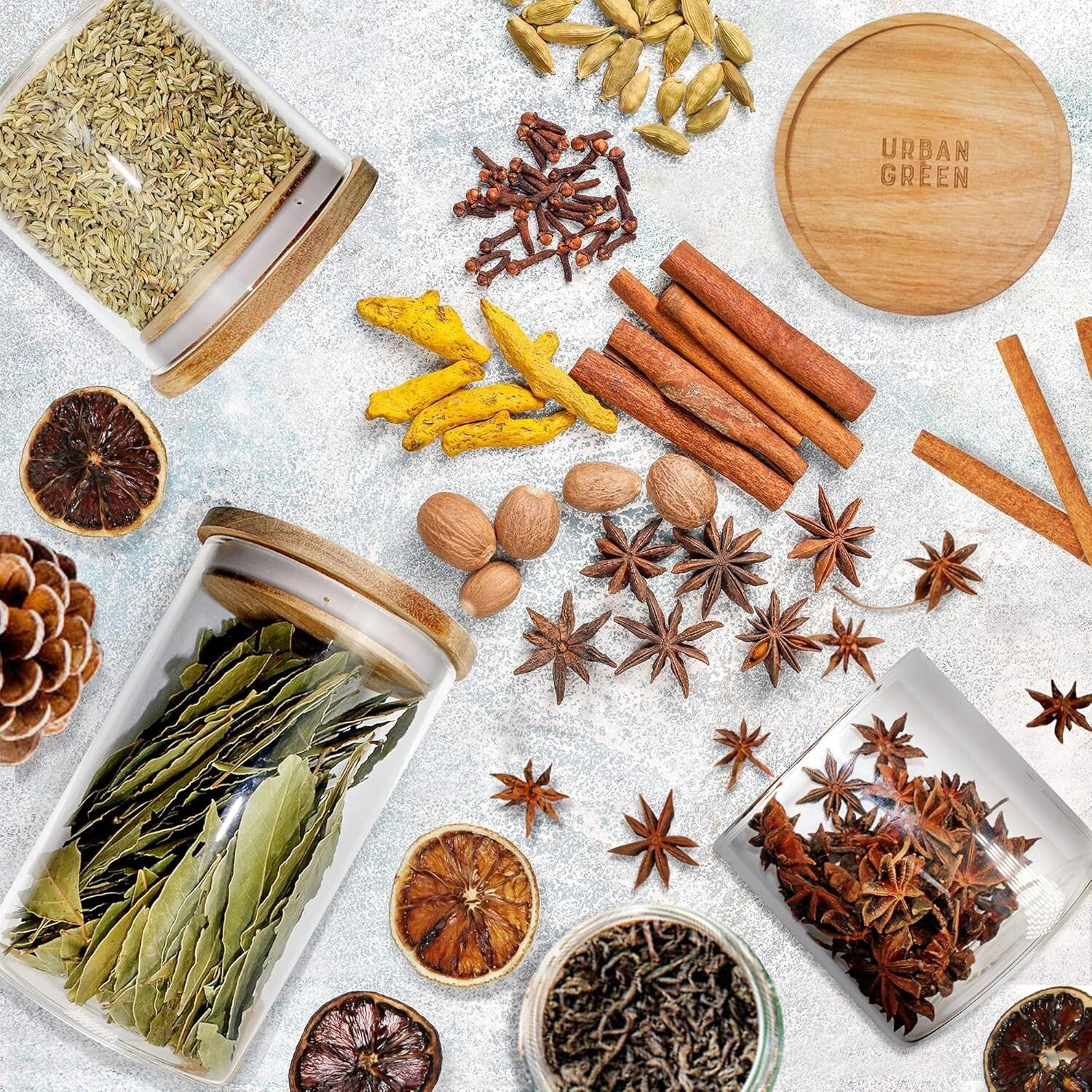 Eco-Friendly Airtight Glass Jars with Wooden Lids, Set of 6 for Kitchen Storage