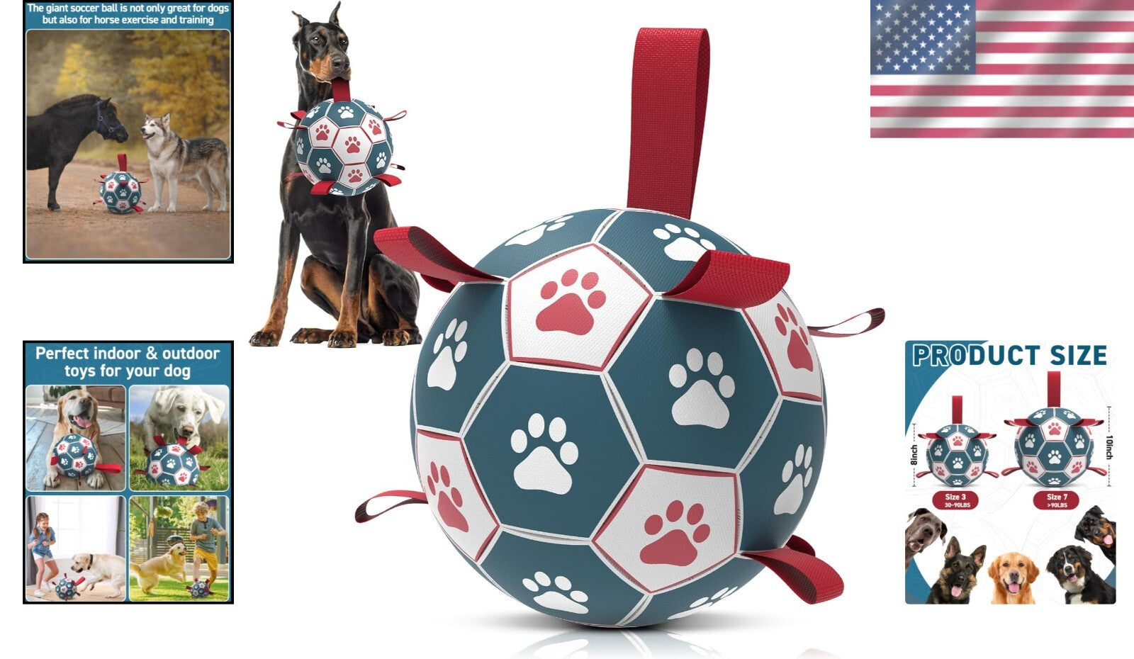 Soft but Sturdy 10-Inch Dog Soccer Ball with Grip Straps – Perfect Birthday Gift