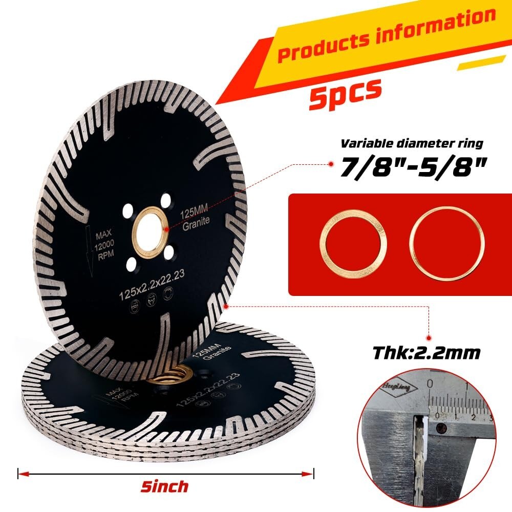 5Pcs Turbo Blade Set - Ultimate Titanium Carbide for Professional Stone Cutting