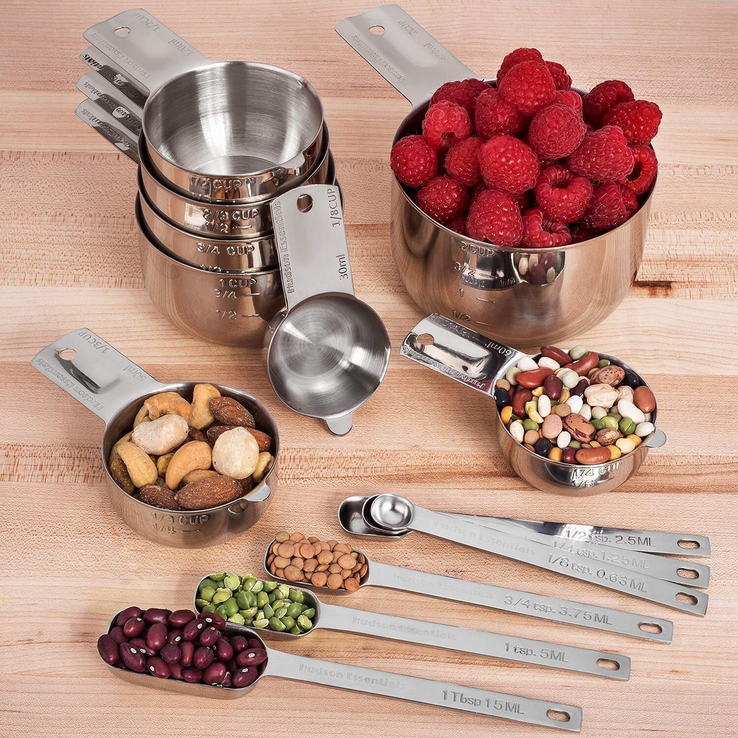 Stackable 15-Piece Measuring Cups & Spoons Set - Space-Saving Kitchen Essential