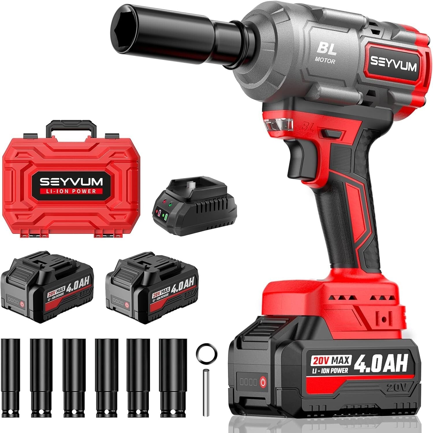 2 x 4.0Ah Battery Cordless Impact Wrench - 1/2” 800N.m Torque and Fast Charger