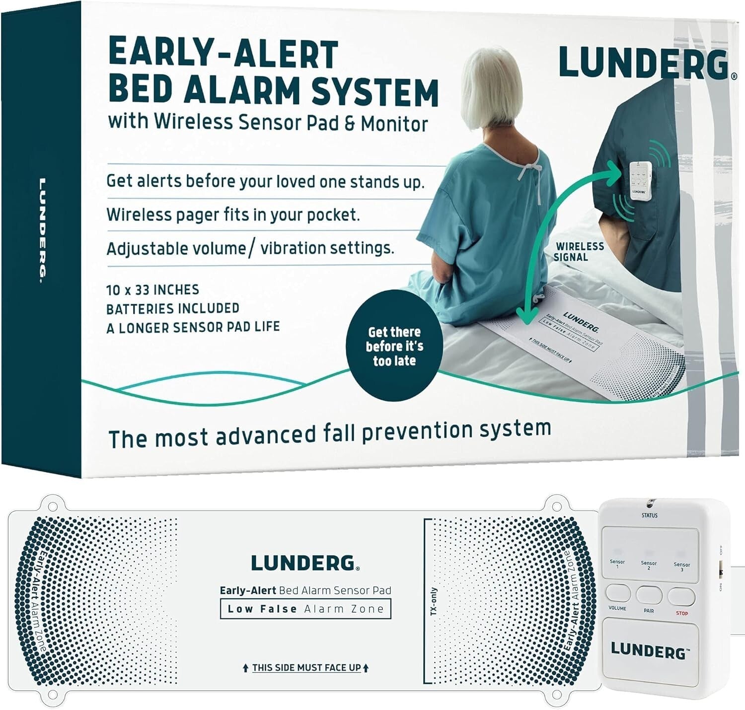Portable Fall Prevention Bed Alarm for Seniors - Smart Wireless Pager Included