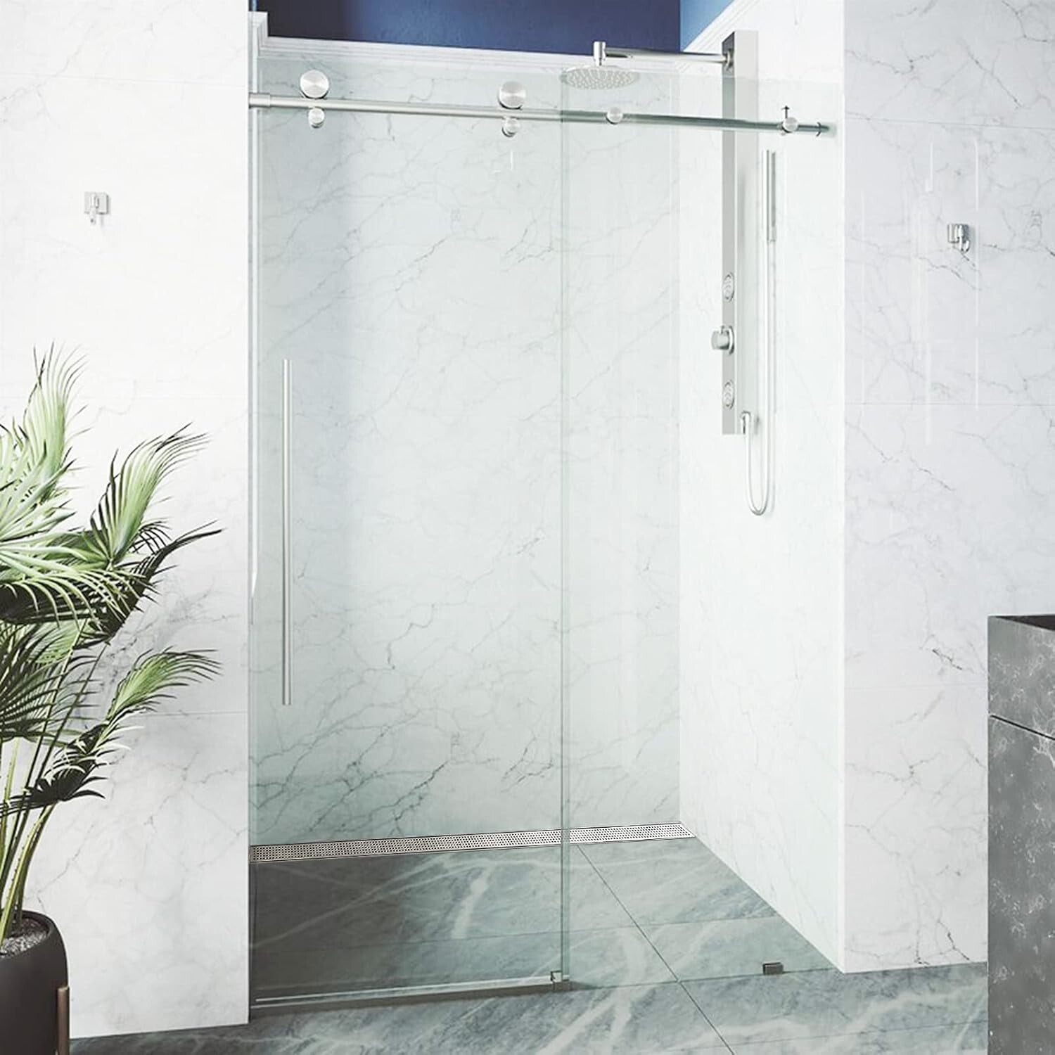 Elegant Brushed Stainless Steel Shower Drain - 48'' Linear with Adjustable Feet