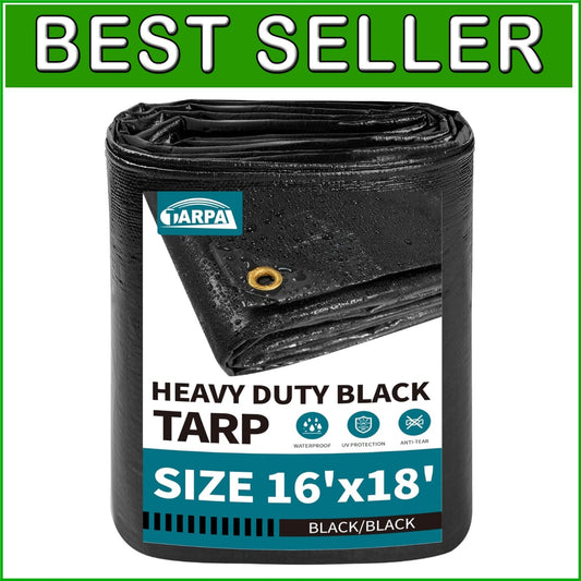 Durable 16x18 Feet Black Tarpaulin for Ultimate UV & Snow Protection Outdoors