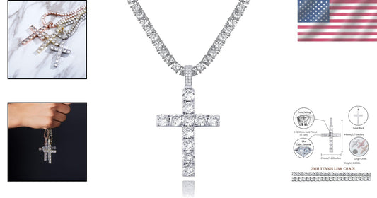 14K Silver Plated Cross Necklace with Durable Stainless Steel Chain - Gift Ready