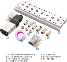 Load image into Gallery viewer, Brass &amp; Steel 5 Port Solenoid Valve Manifold – Compact 2 Position Quick Fittings