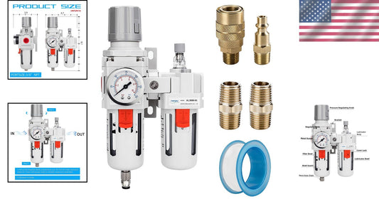 Integrated 3/8" NPT Air Filter Regulator & Lubricator - Complete with Bracket