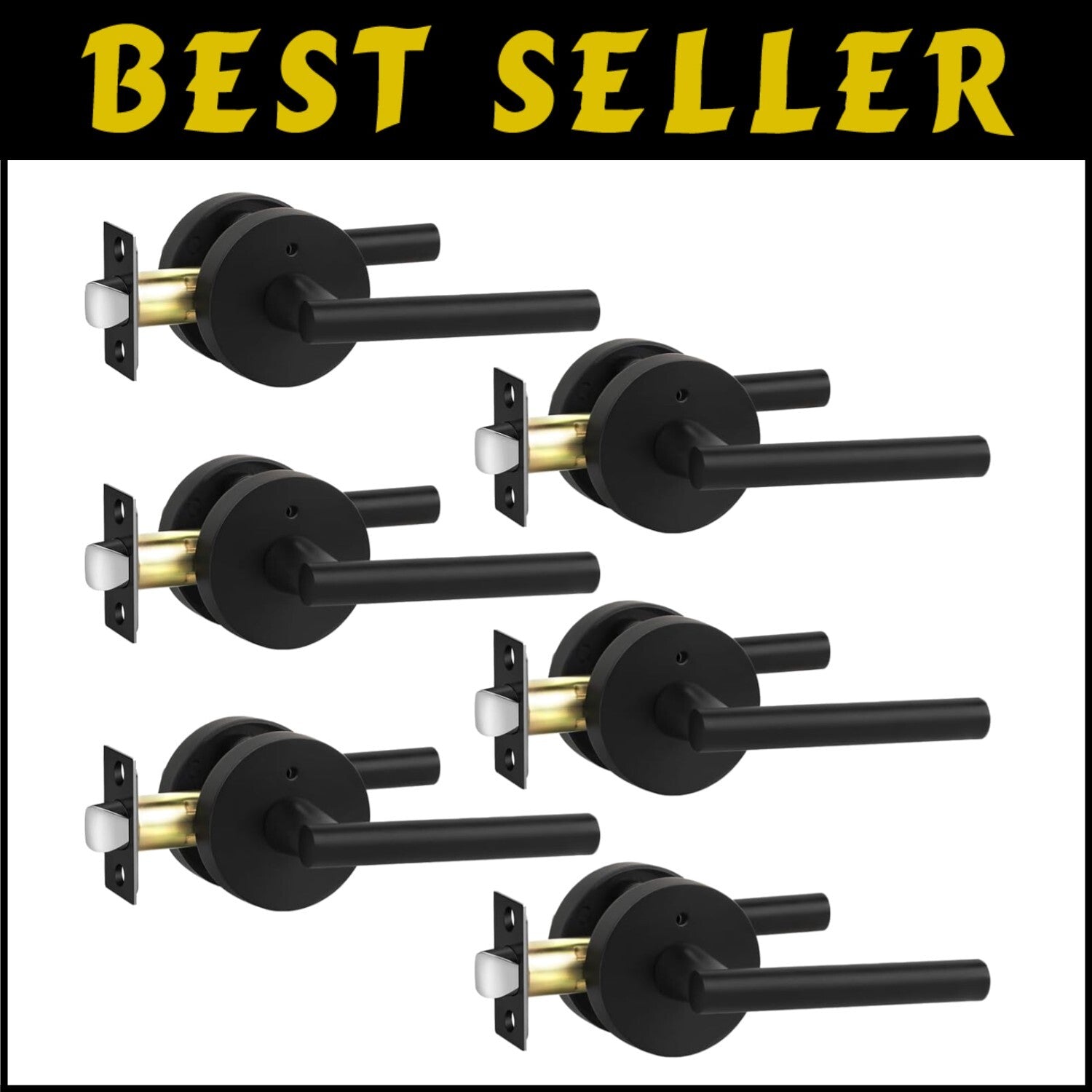 Zinc Alloy Matte Black Privacy Lever Door Handle - 6 Pack with Installation Kit