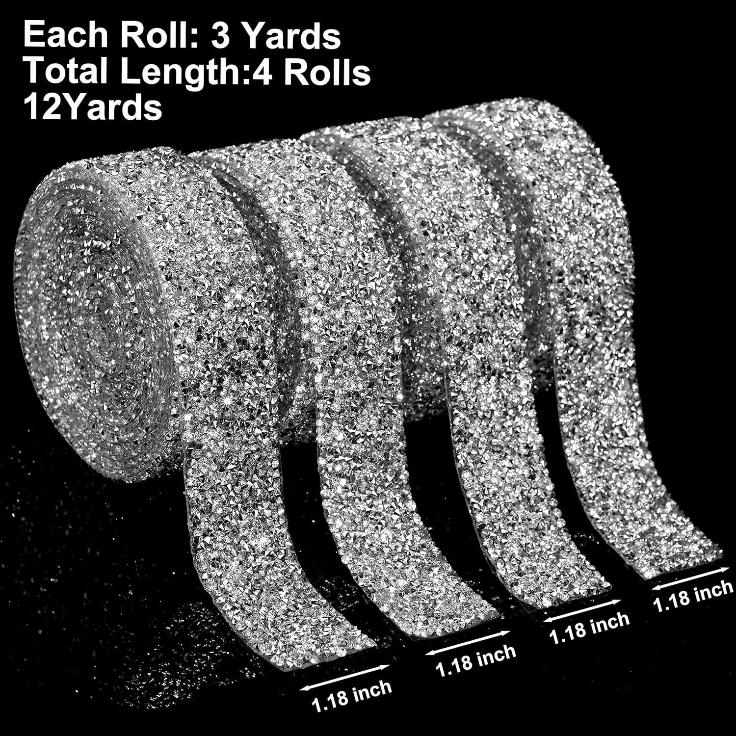 12 Yards Bling Rhinestone Ribbon - Self-Adhesive Glitter for Crafts & Decor