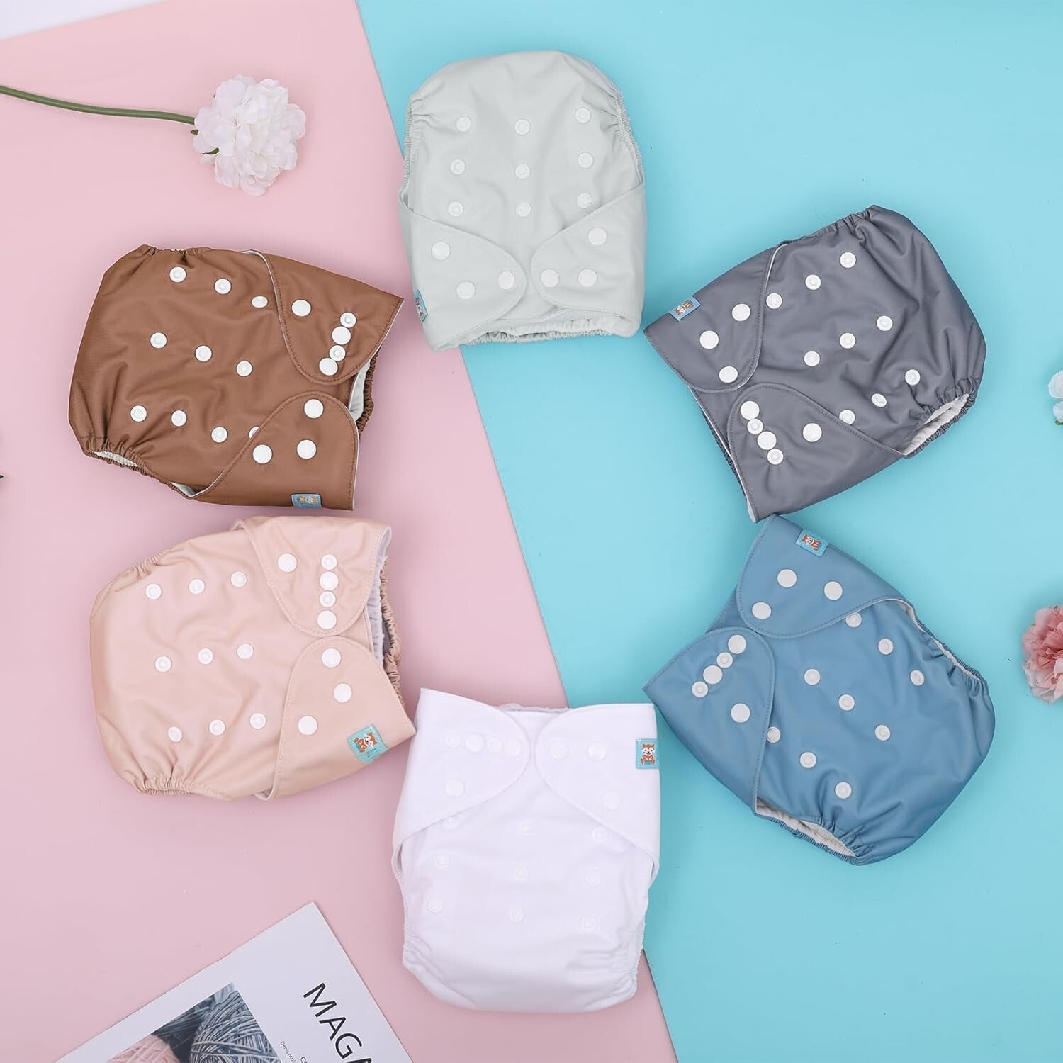 Washable Baby Diapers with 12 Inserts - 6 Pack in Trendy Colors - Unisex Design