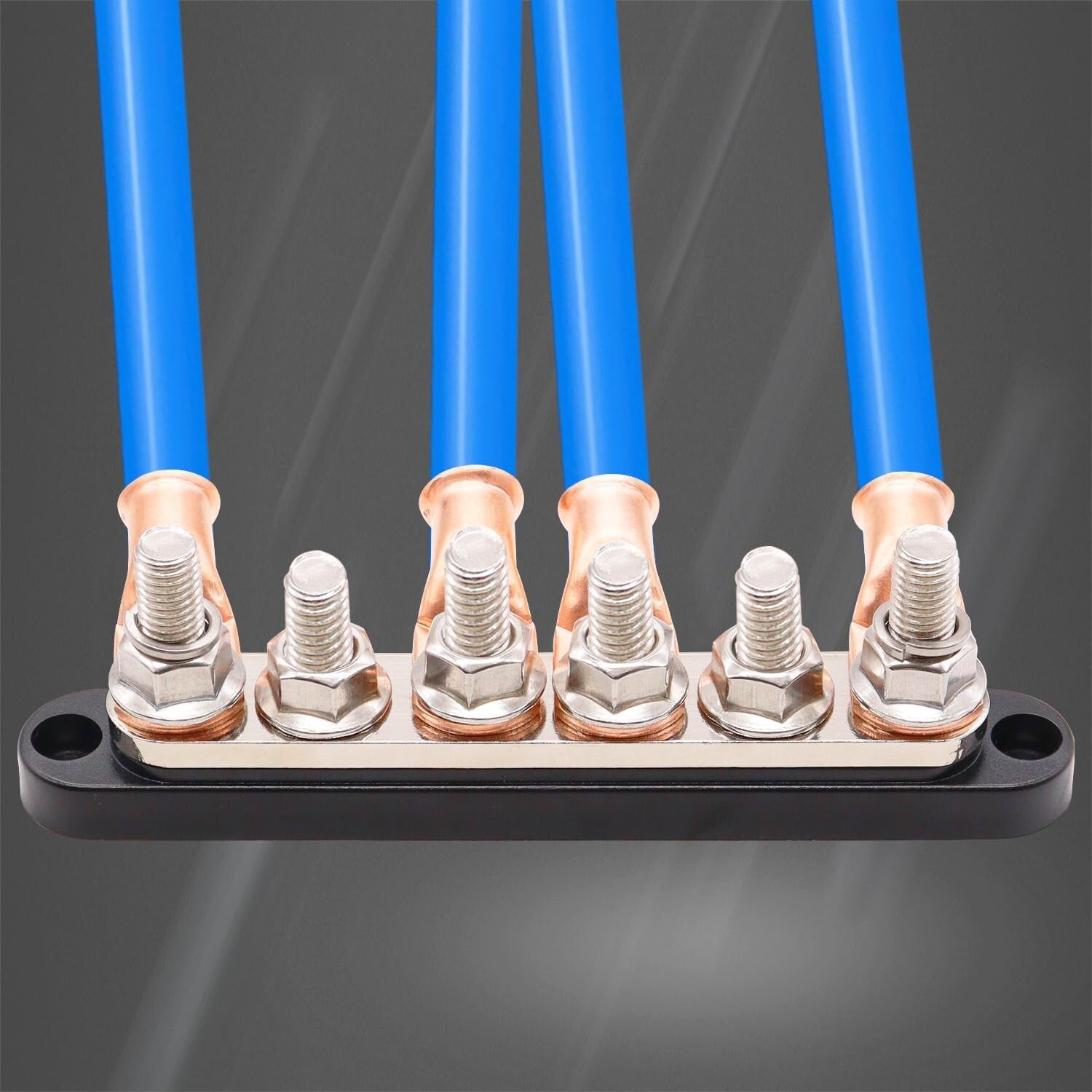 12V-48V Bus Bar with 6 M10 Terminal Studs - Includes Battery lugs & Heat Shrink