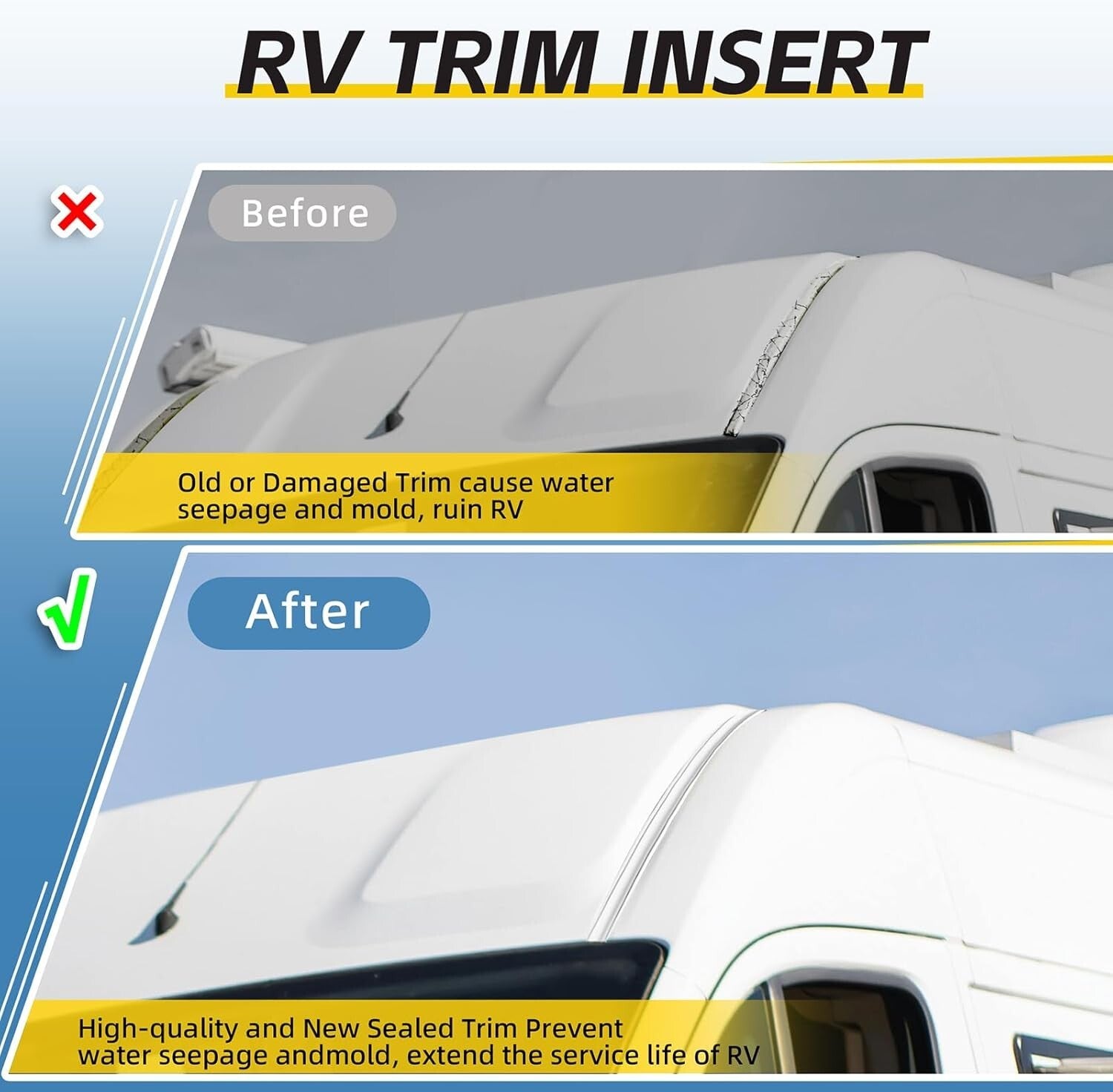 Easy-Cut RV Trim Molding Insert - 100ft White Vinyl, End Caps & Screws Included