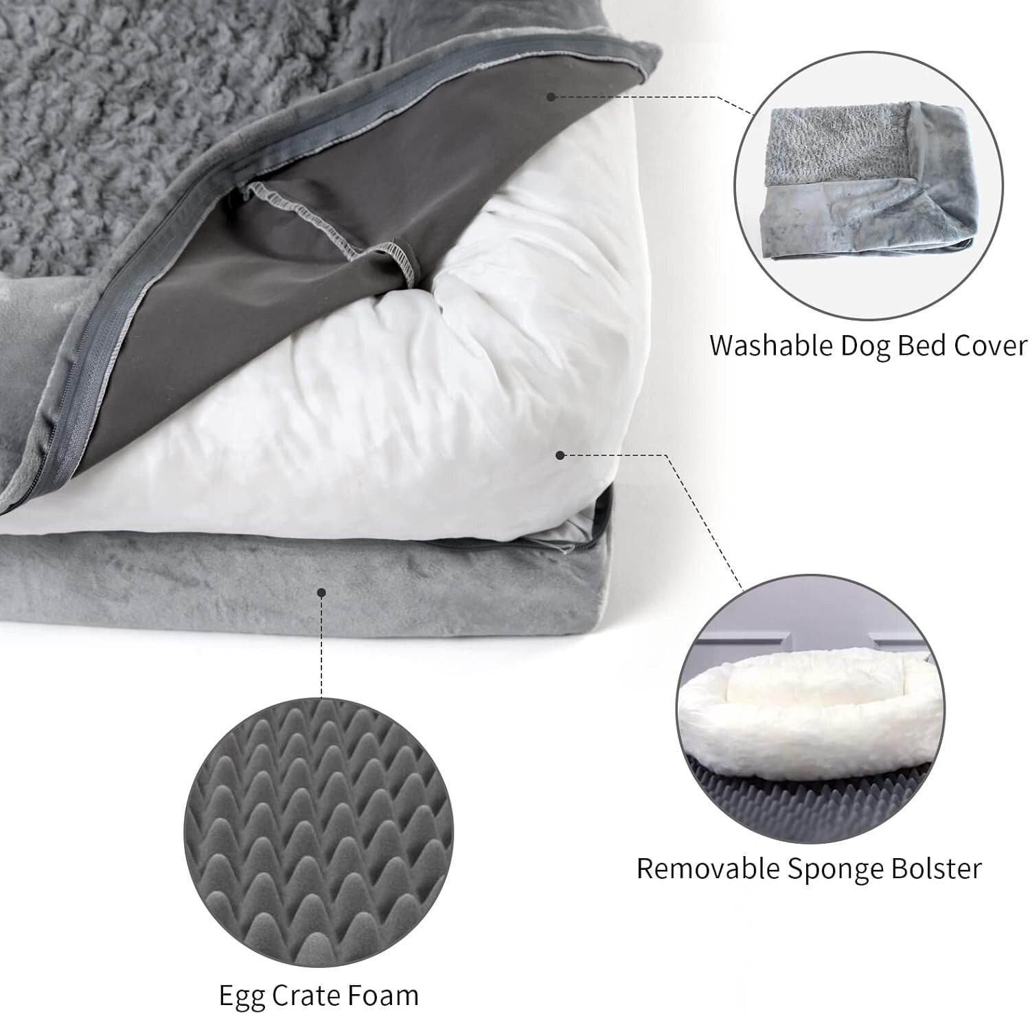 XL Orthopedic Dog Bed with Removable Cover - Waterproof and Non-Slip Grey Design