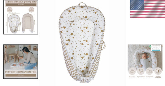 Organic Cotton Portable Baby Lounger with Reversible Design - Star Collection