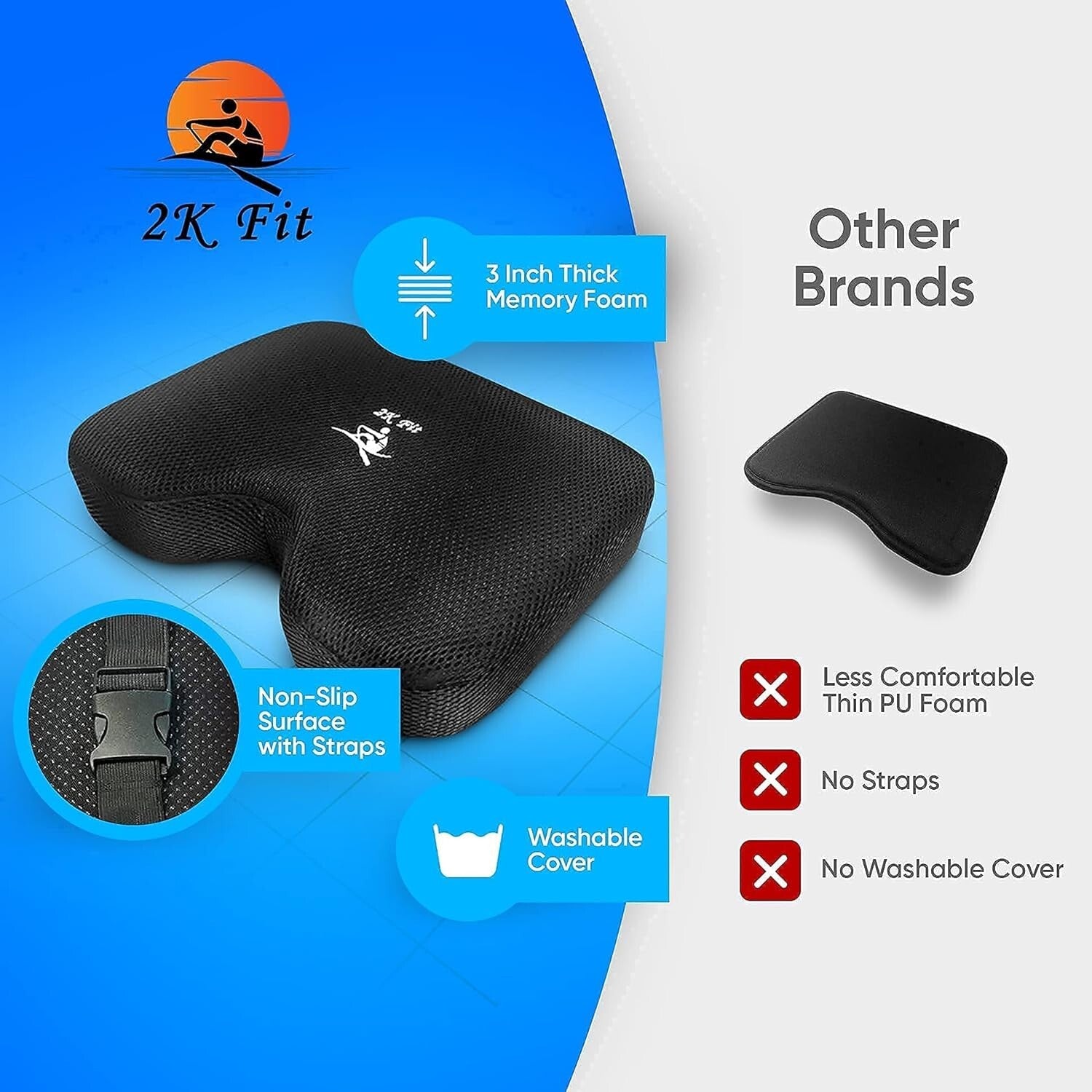 Ergonomic Rowing Machine Seat Pad - Memory Foam, Washable & Fits All Models