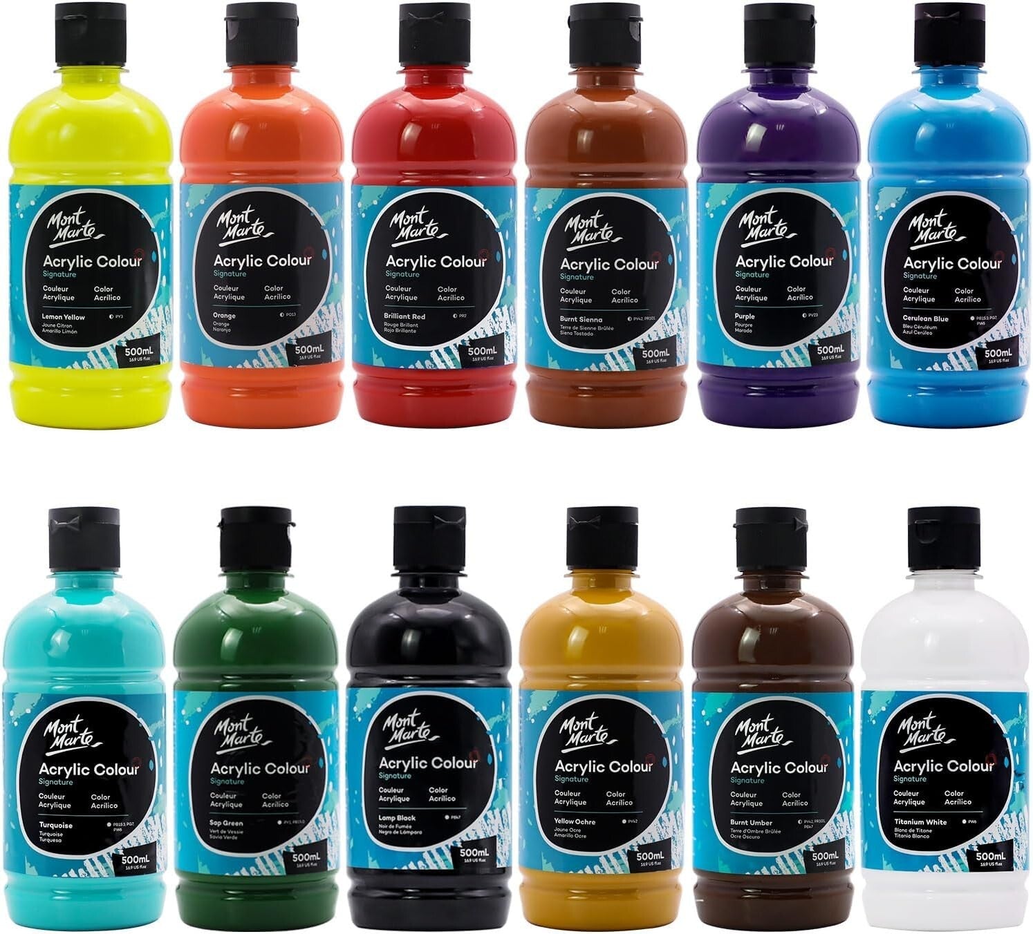 Artists’ Dream: 12 Semi-Matte Fast-Drying Acrylic Paints, 500ml Bottles
