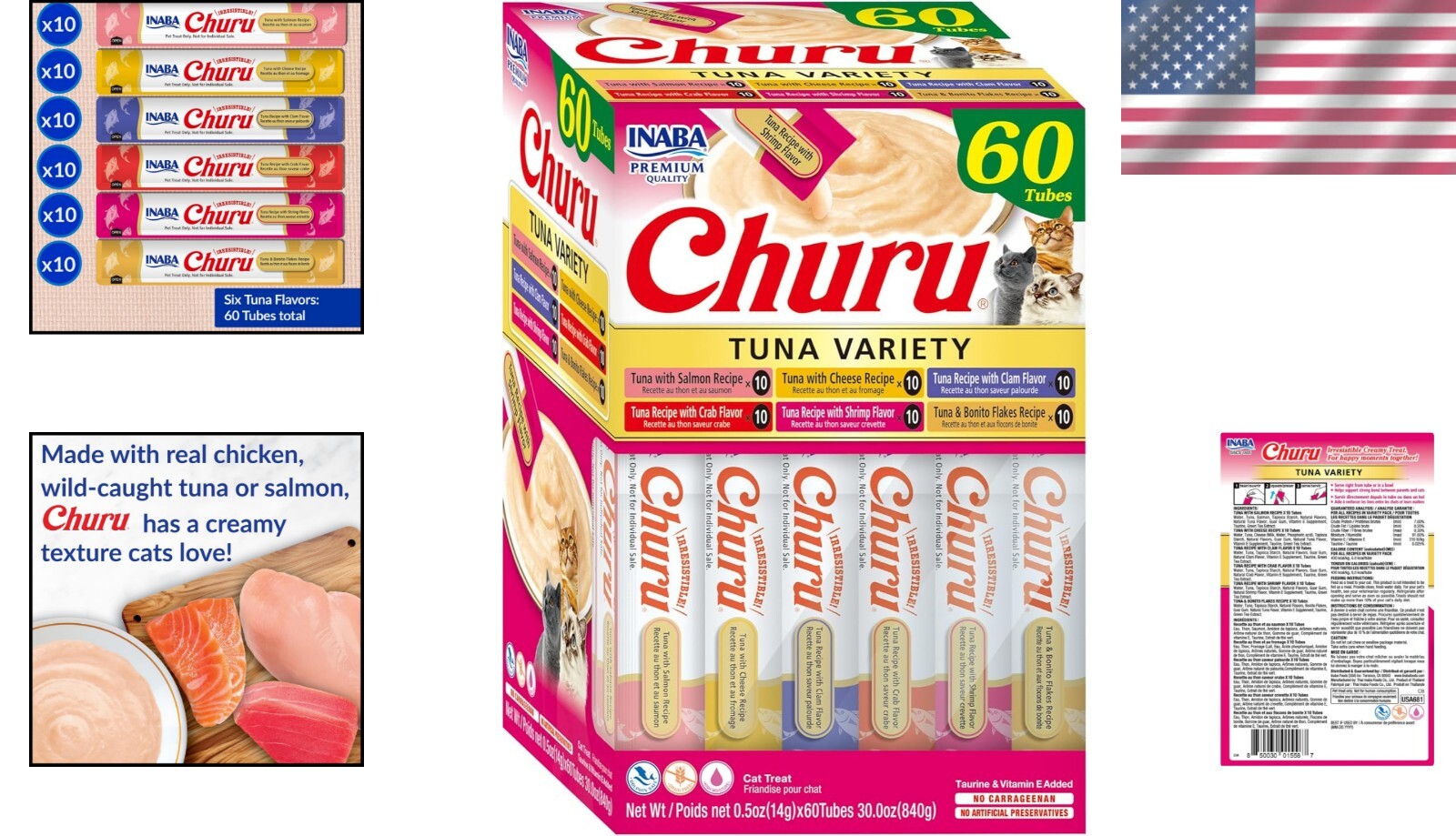 Interactive Churu Tuna Treats, Creamy & Grain-Free - 60 Servings for All Cats