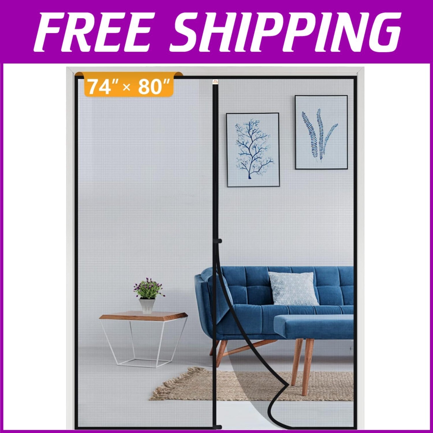 Easy-Install Magnetic Screen Door, Fits 74" x 80" - Enjoy Fresh Air Effortlessly