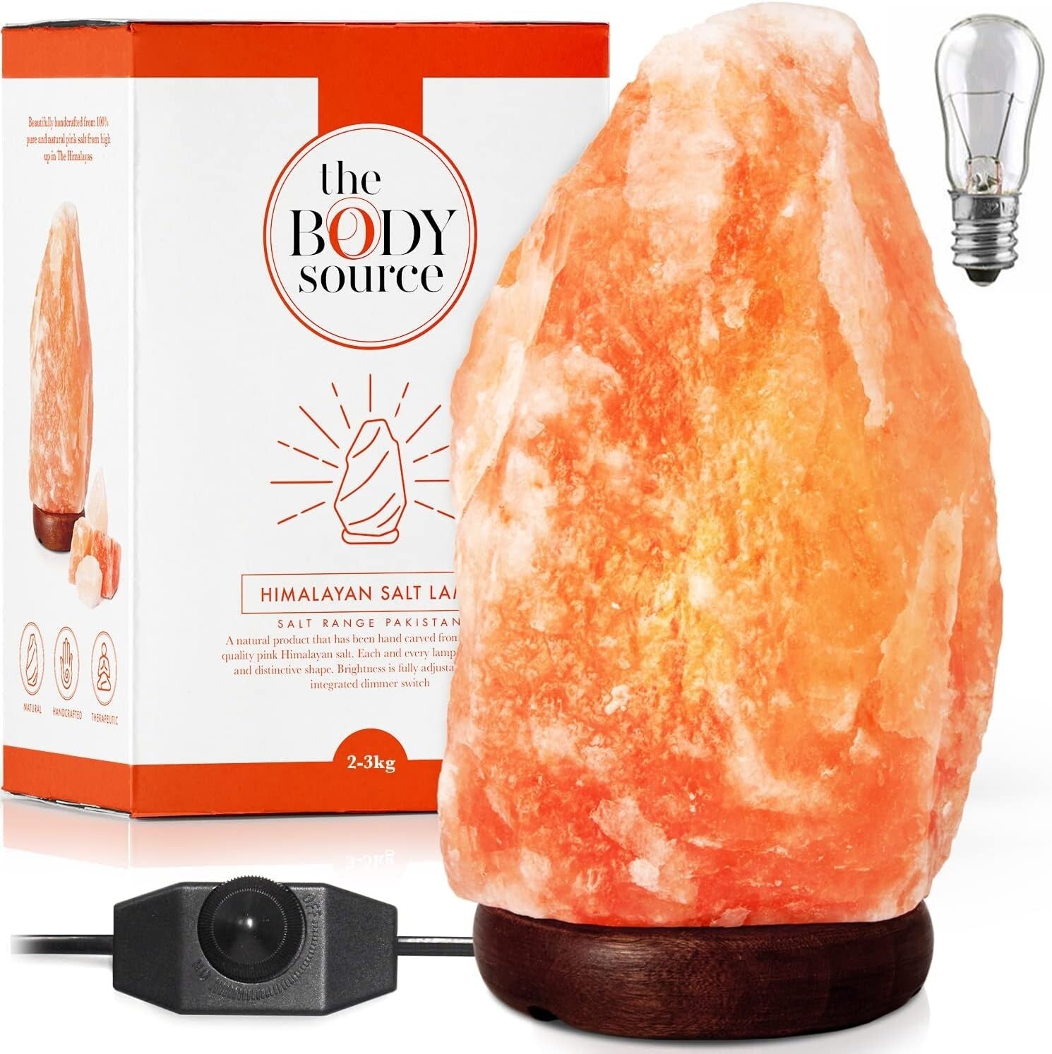 10-12 Inch Himalayan Salt Lamp with Dimmable Switch & Wooden Base - Nightlight