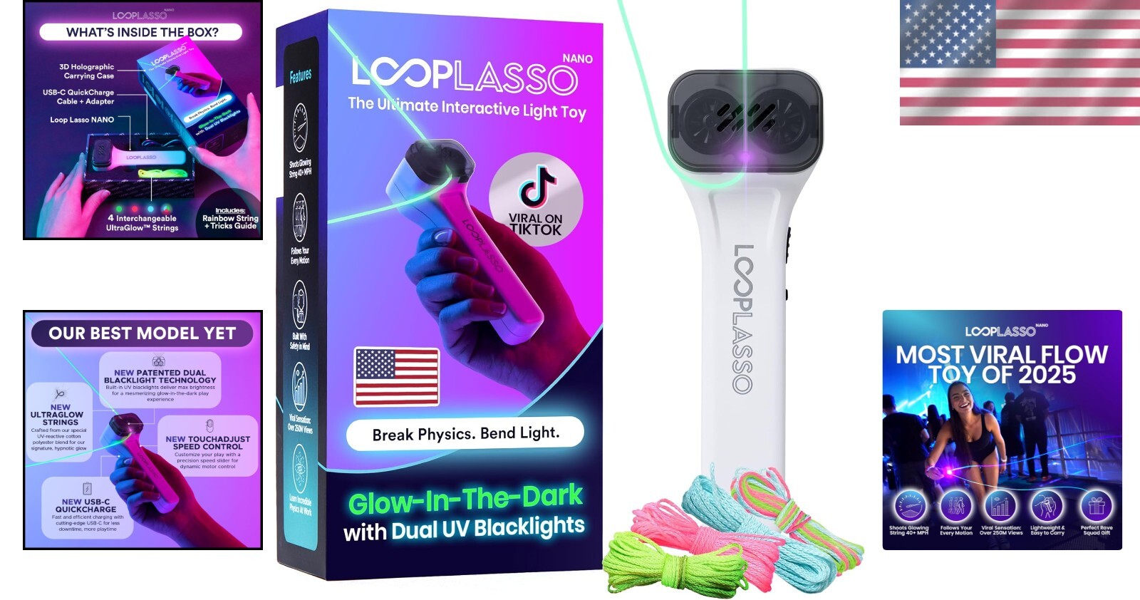 Rechargeable Glow String Shooter with UV Blacklight - Ultimate Kids STEM Toy