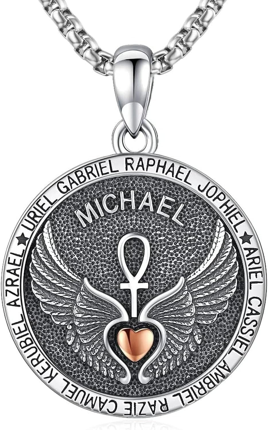 Saint Michael Engraved Silver Pendant Necklace for Protection - Adjustable Chain