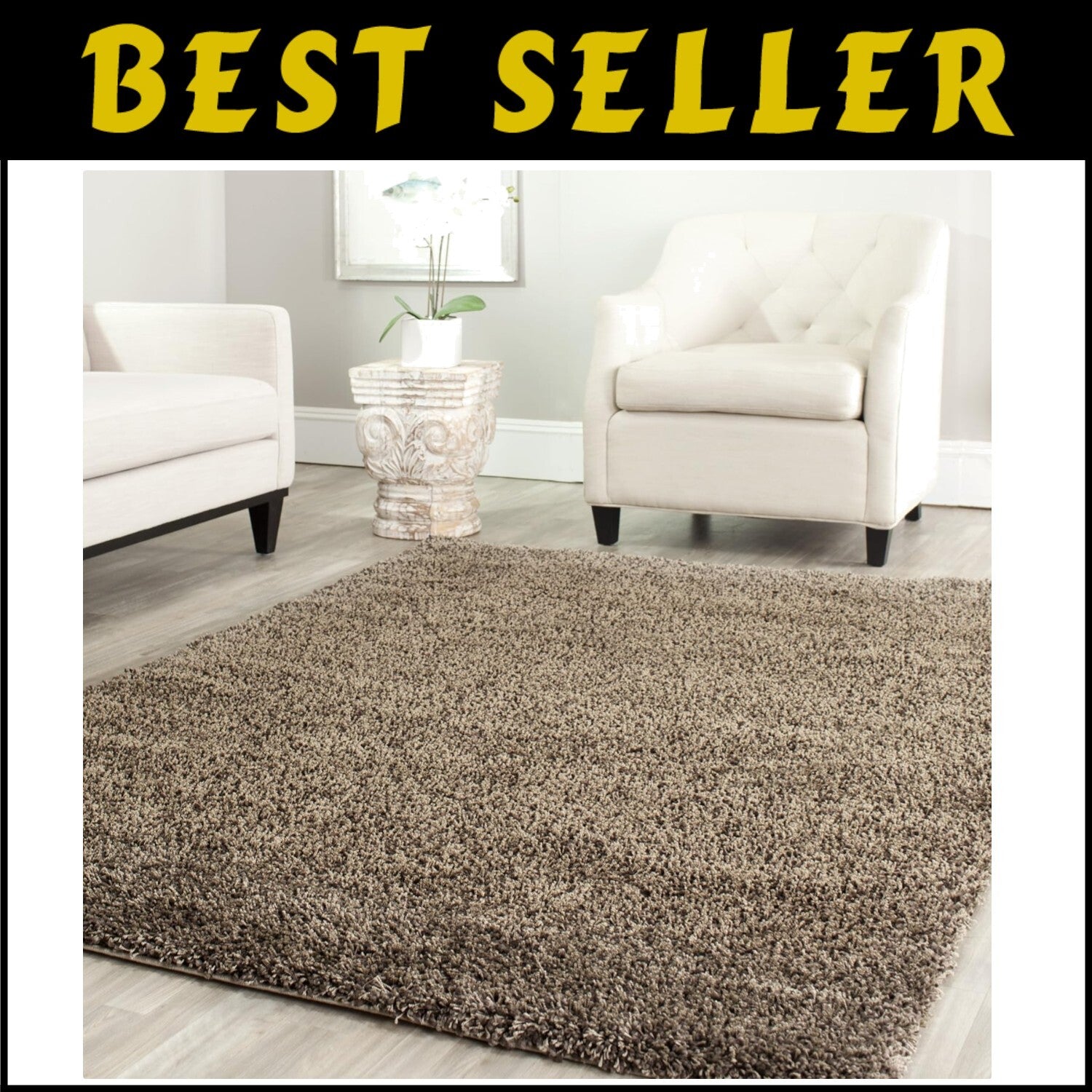 Elegant Mushroom California Shag Area Rug 6'7" x 9'6" - 2-Inch Thick Comfort