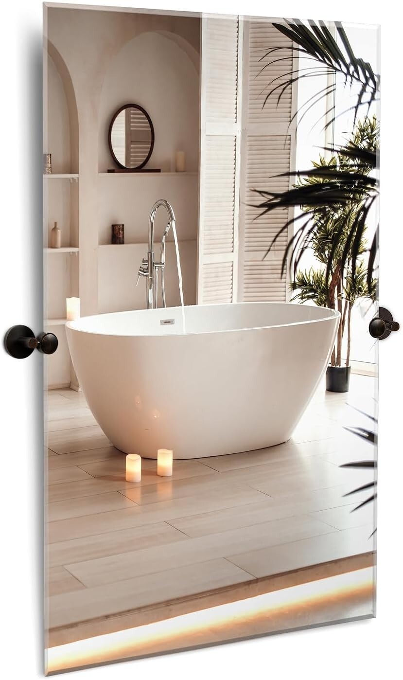 Stylish Adjustable Frameless Mirror with Rounded Brackets for Modern Homes