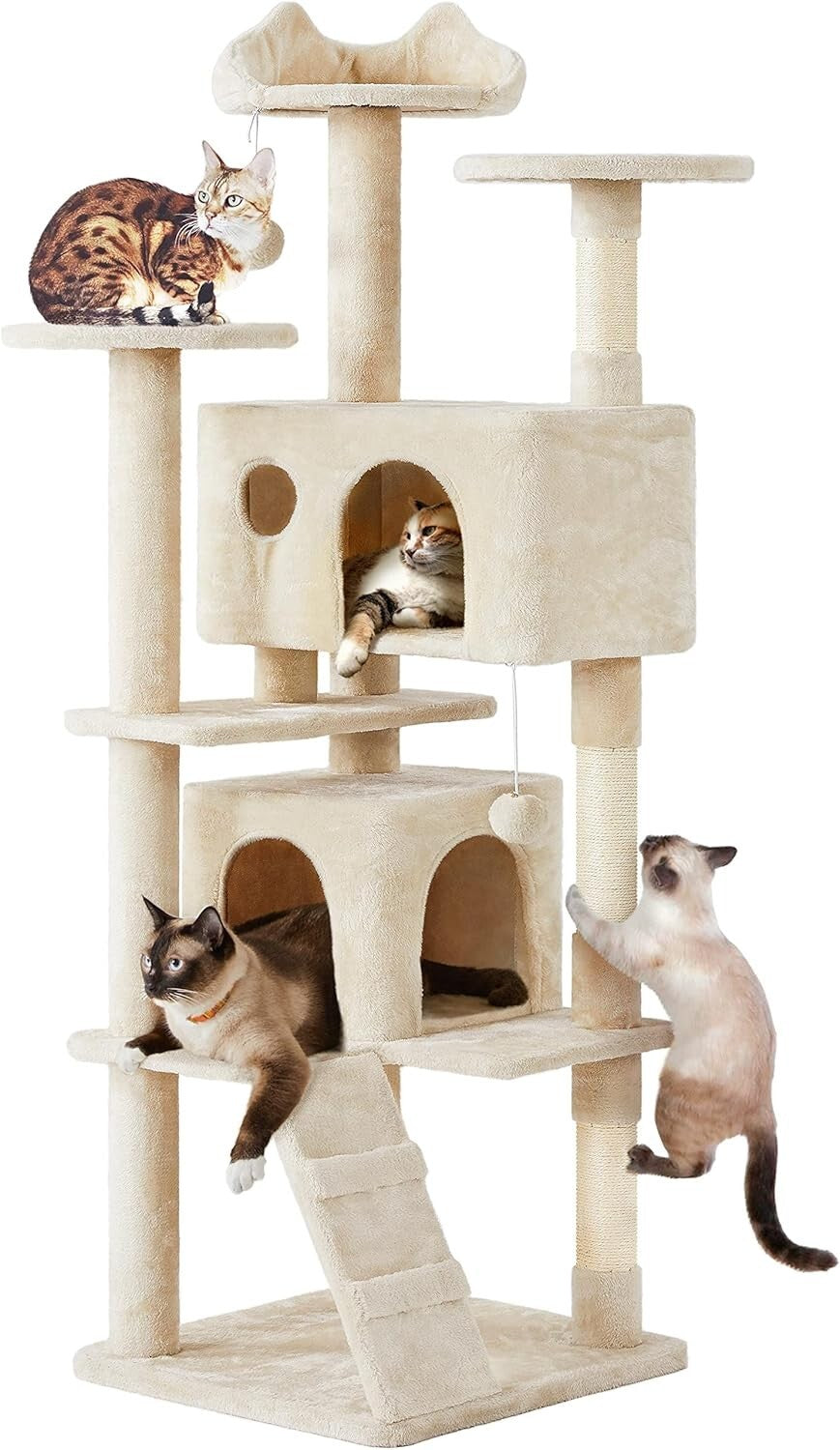 Durable 70in Cat Tree for Indoor Cats with Scratching Posts & Fun Accessories