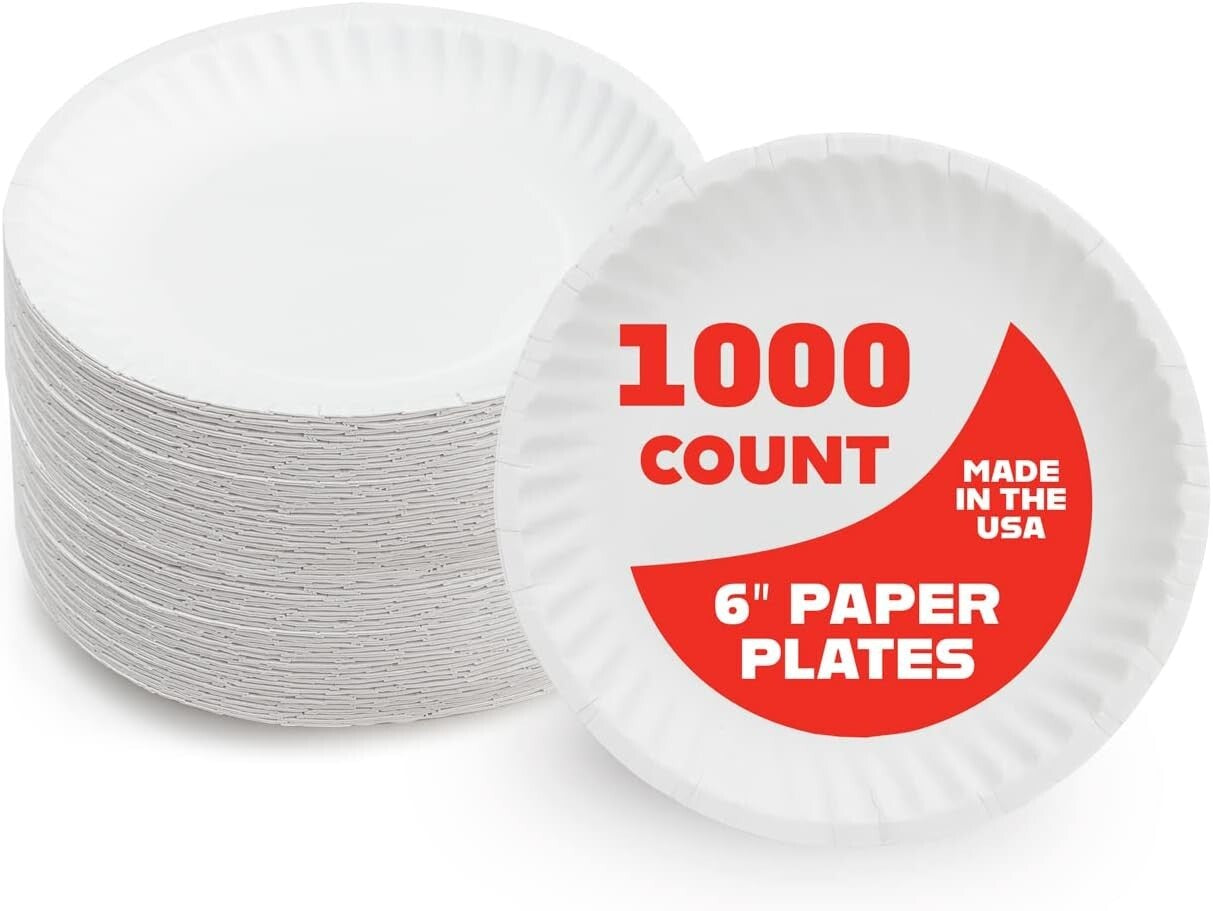 Eco-Friendly 6" Uncoated White Paper Plates - 1,000 Bulk Pack for Parties