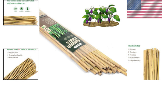 6ft Handmade Bamboo Garden Stakes – Lightweight Natural Support for Vegetables