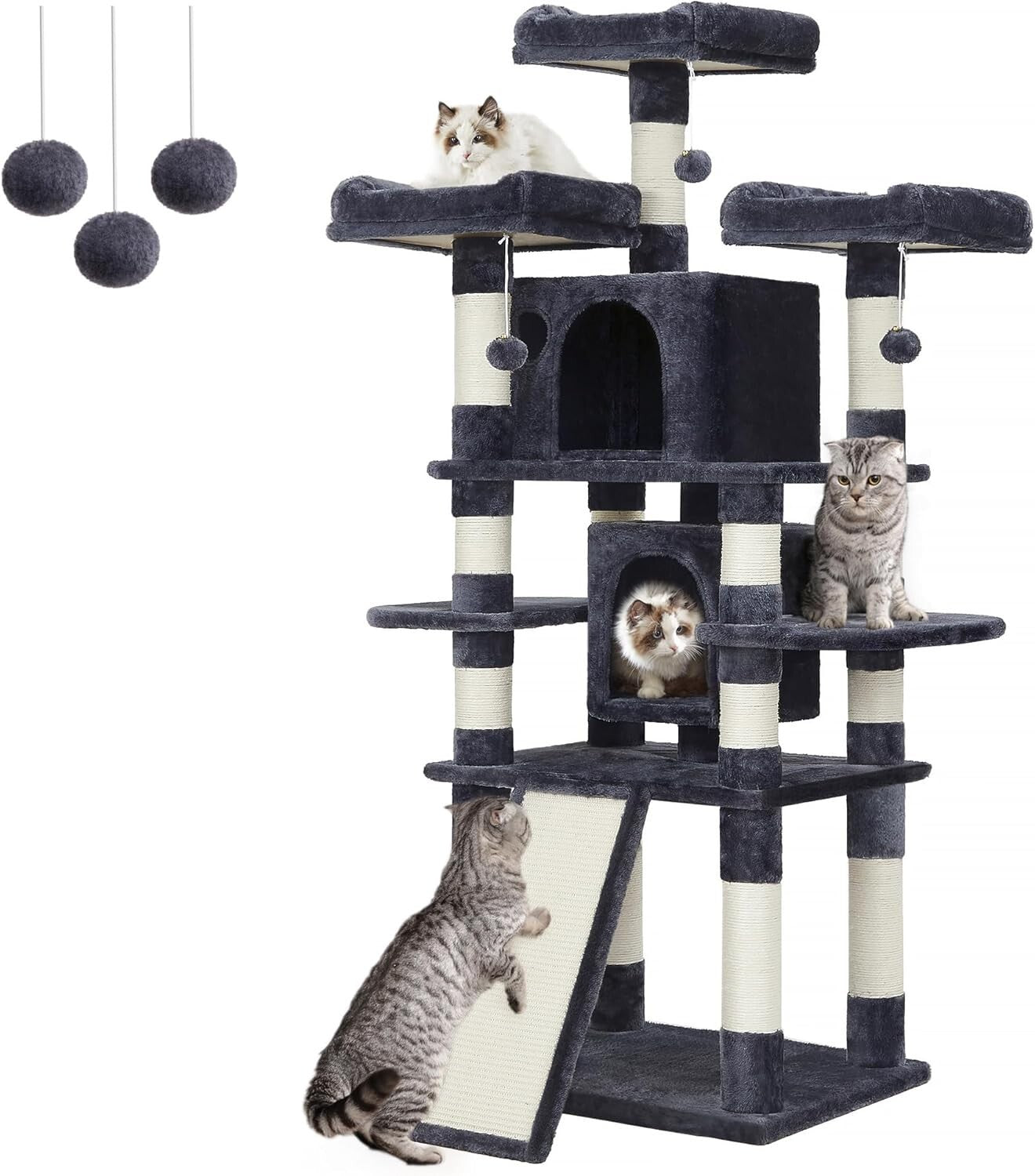 Multi-Level Cat Tree for All Breeds – Cozy 67 Inches of Smoky Gray Comfort