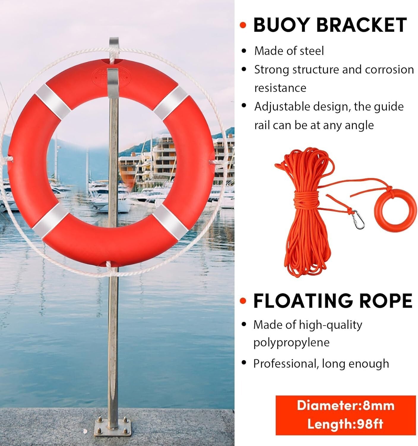 Emergency-Ready 28" Sailing Life Ring with Reflective Tape and Storage Bracket