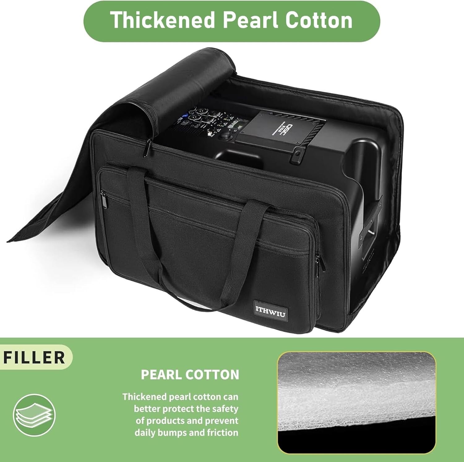 Versatile Padded Speaker Bag for 8" Speakers - Double Zipper & Exterior Pocket