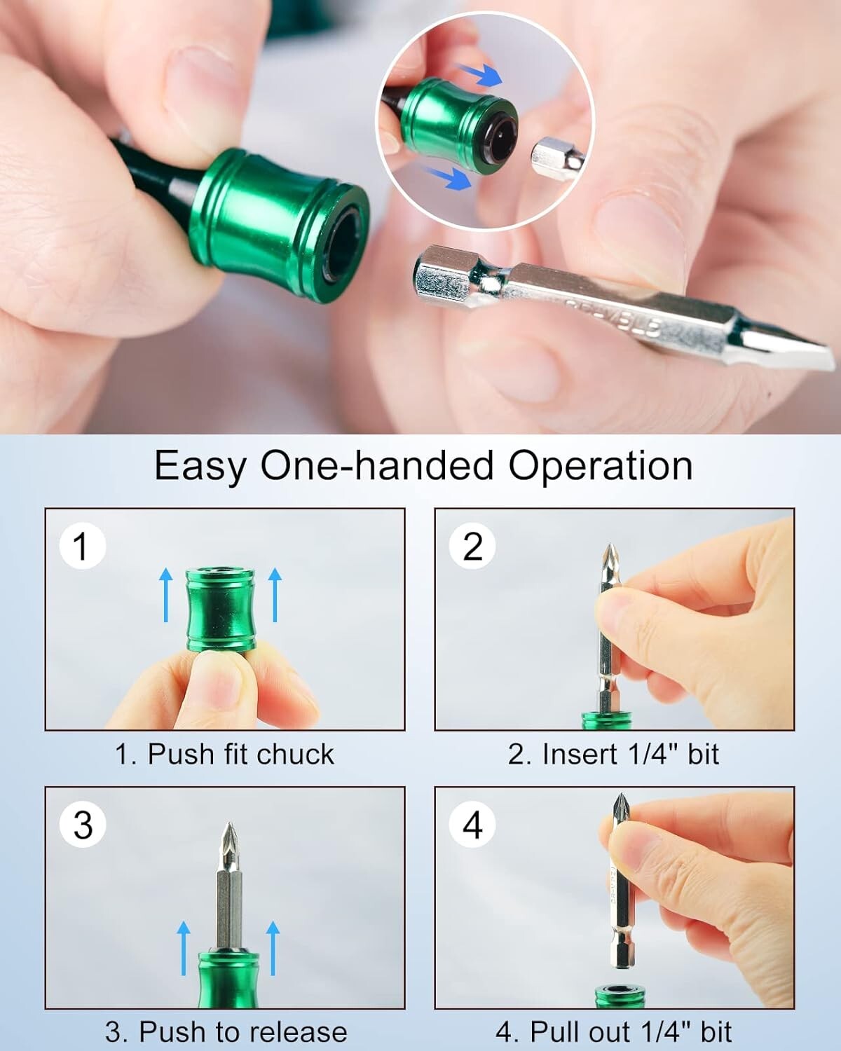Portable 1/4 Inch Hex Bit Holder Set - Lightweight Aluminum with Carabiner