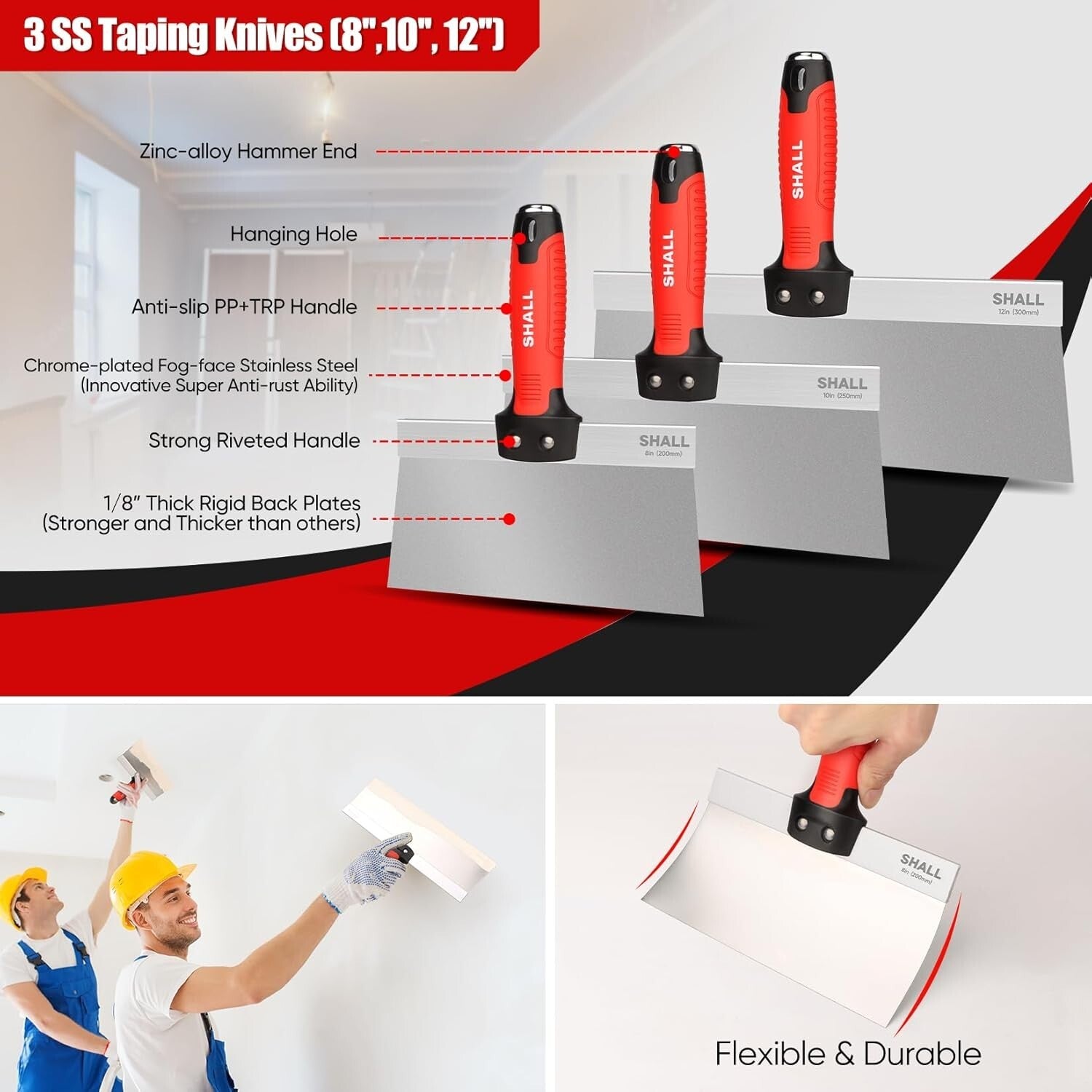 Complete 7-Pc Stainless Steel Drywall Tool Set for Joint Taping and Finishing