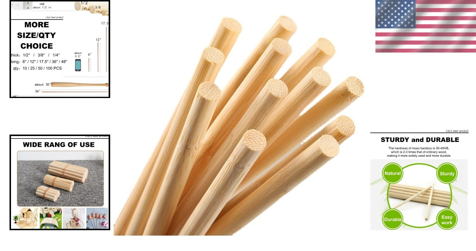 Durable 50PCS Bamboo Doweling Rods - Perfect for Crafts and DIY Projects