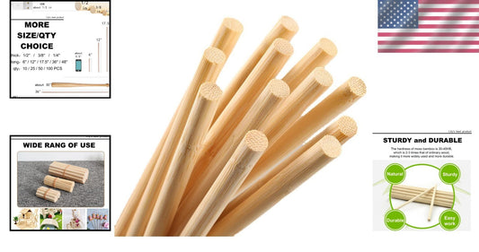 Durable 50PCS Bamboo Doweling Rods - Perfect for Crafts and DIY Projects