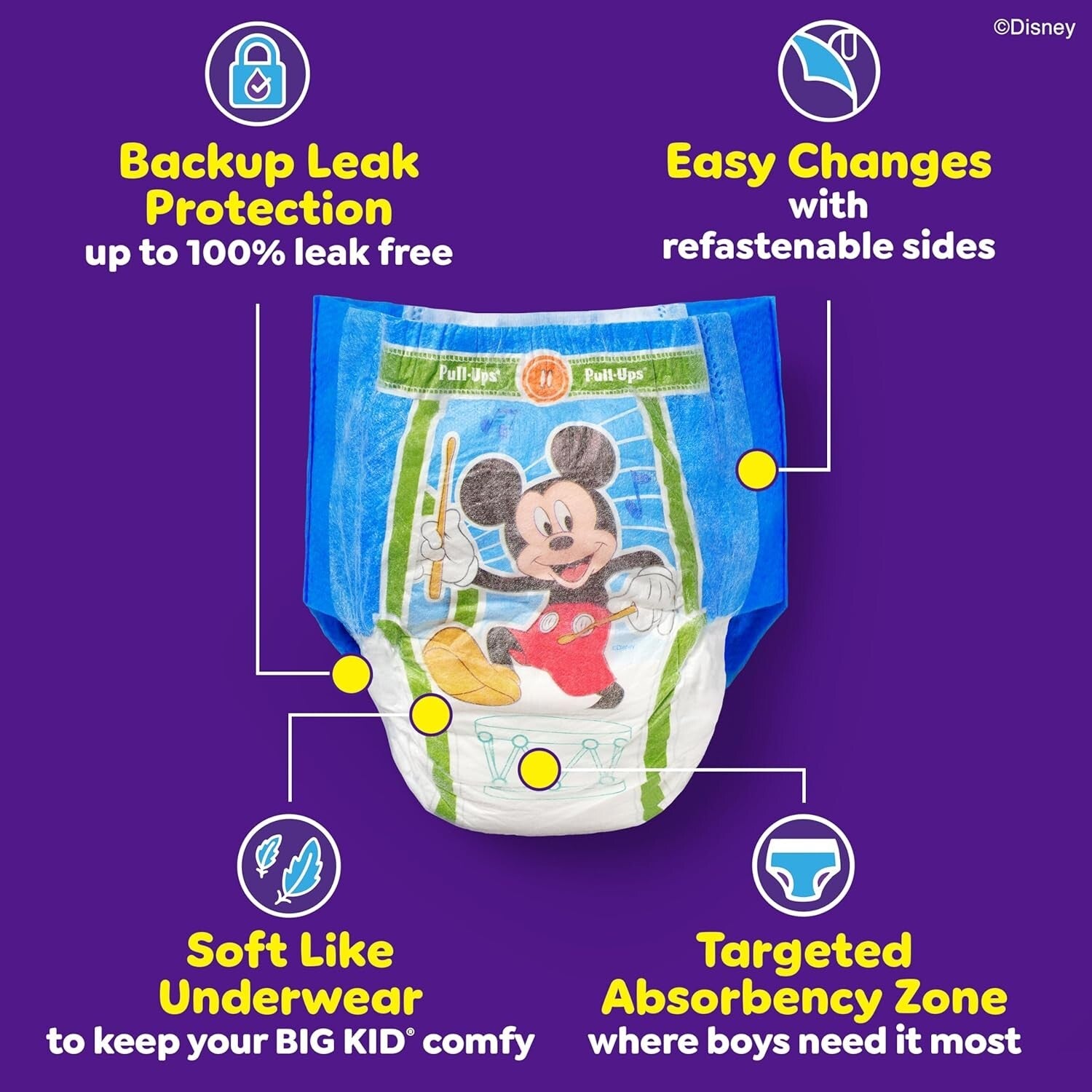 Boys' Potty Training Pants 2T-3T, 124 Count - Leak-Free with Disney Designs