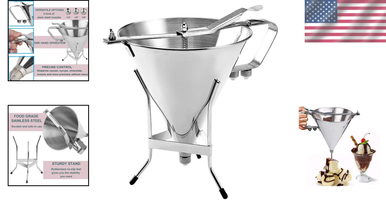 Professional Quality Stainless Steel Cake Decorating Funnel with Non-Slip Stand